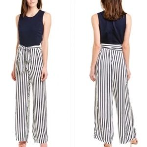 Striped Tie-Waist Wide-Leg Jumpsuit - Navy/White